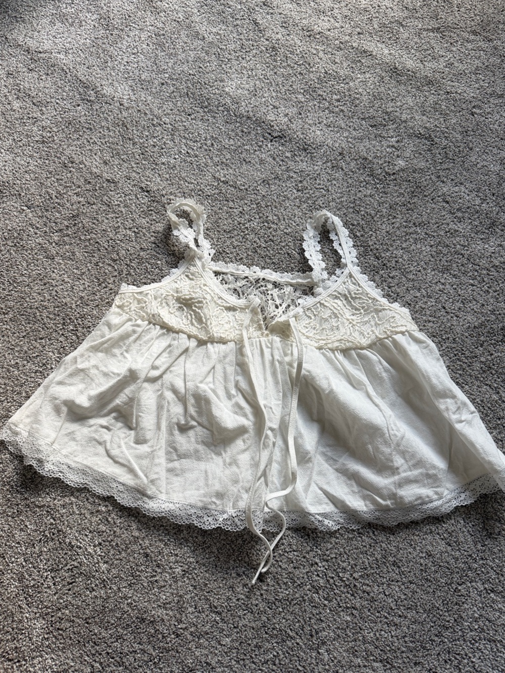 Anthropologie Cream Lace-Trim Cropped Chemise Tank